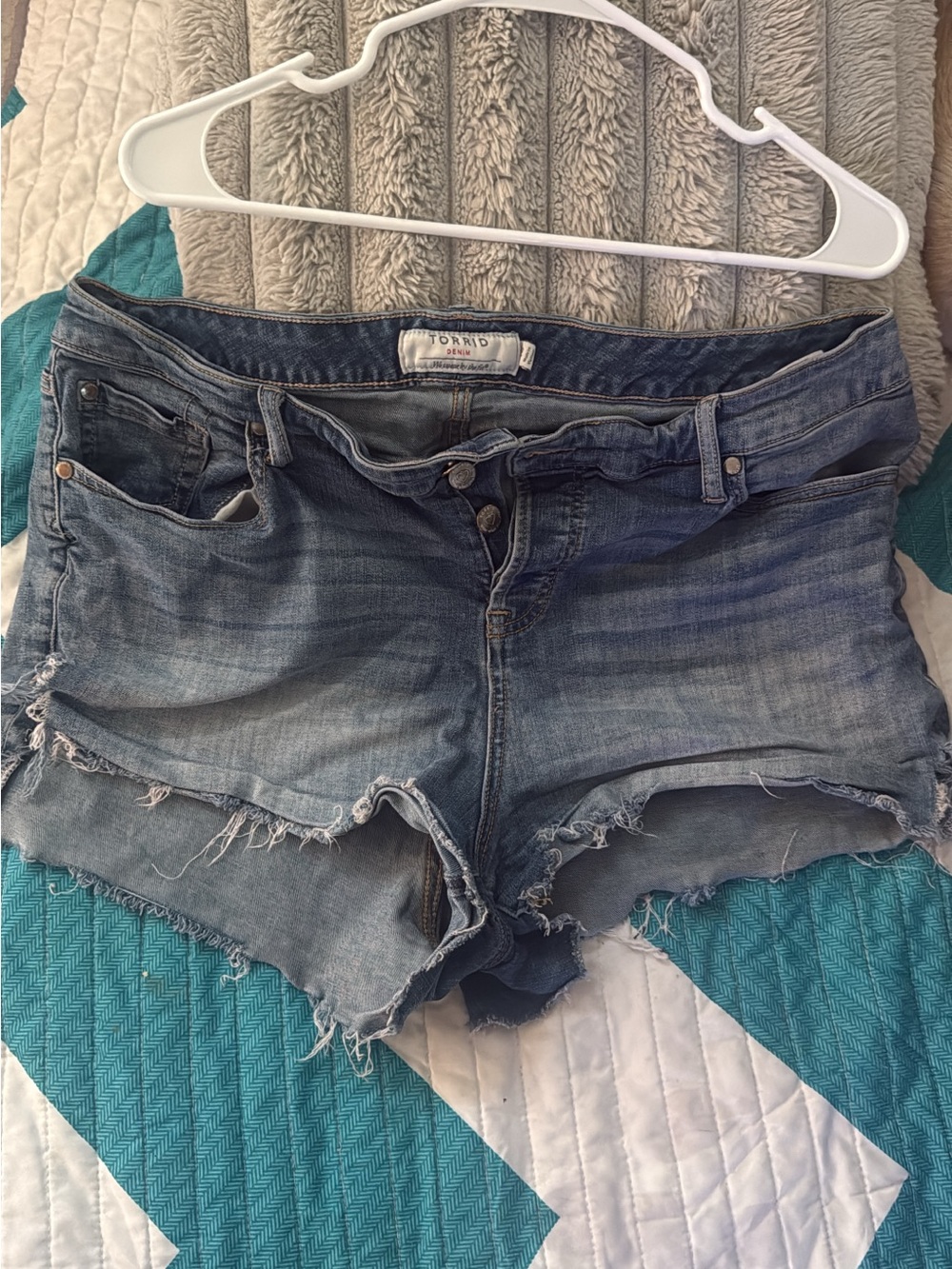 torrid Blue Washed Distressed Denim Cutoff Shorts